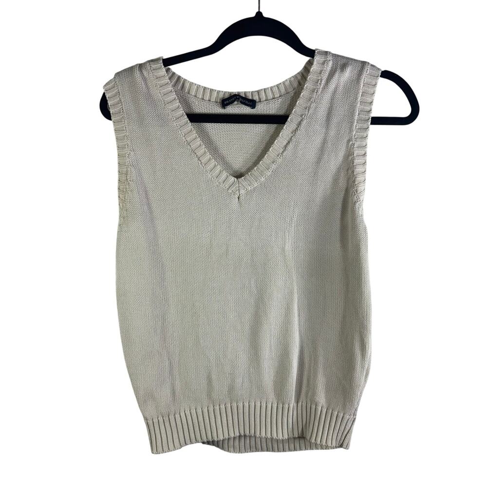 Brandy Melville Cream Cotton Knit Sweater Vest V Neck Preppy One Size OS